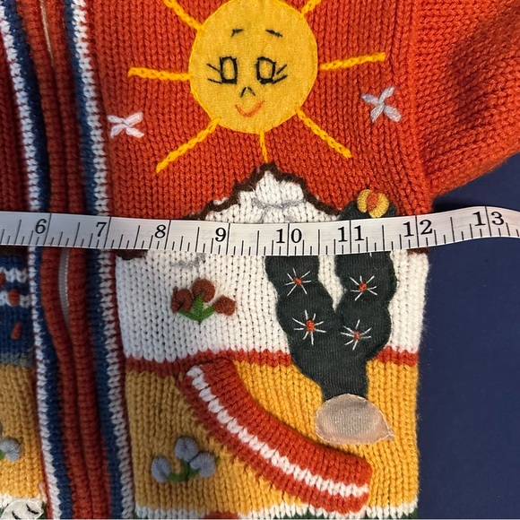 Kids Multicolour Peruvian Knit Artisanal Embroidered Zip Hooded Sweater - Picture 7 of 9